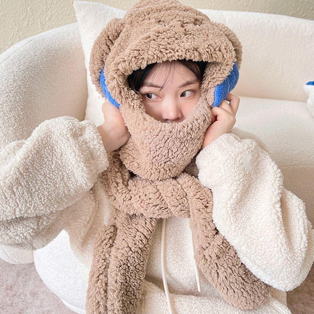 

Шарфы для защиты ушей, зимняя плюшевая шапка-бини, женские шапки, перчатки с заячьими ушками, шарфы, шапки 3 в 1, шапки