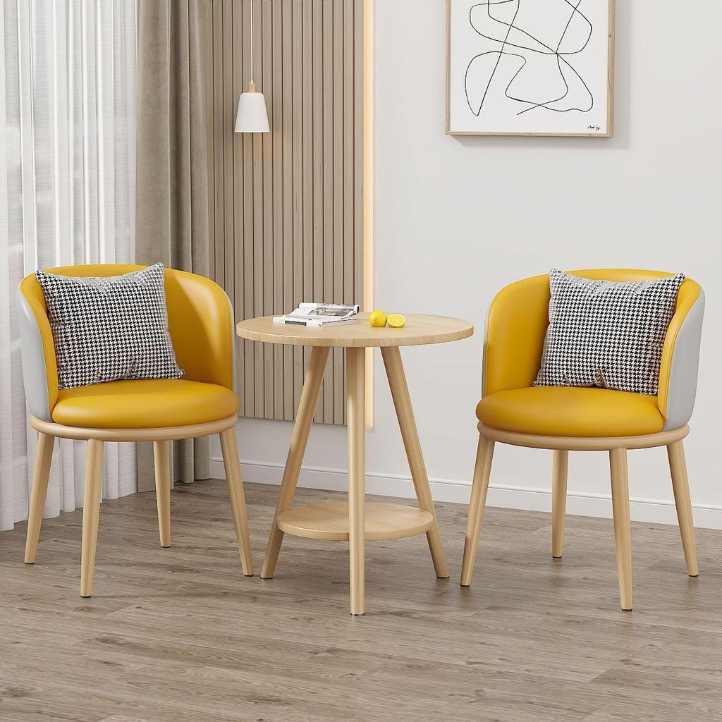 Light Luxury Balcony Tea Table & Chairs Set: Modern 3-Piece for Hotel or Bedroom - Includes One Table & Two Chairs