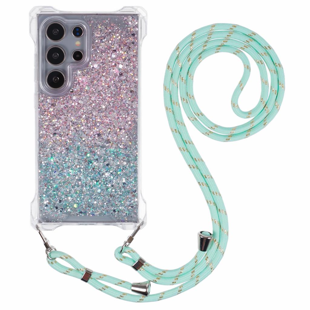 Dla Samsunga Galaxy S24 Ultra Etui Gradientowe Odporne na Upadki TPU+Akryl Etui na Telefon Komórkowy z Długim Paskiem