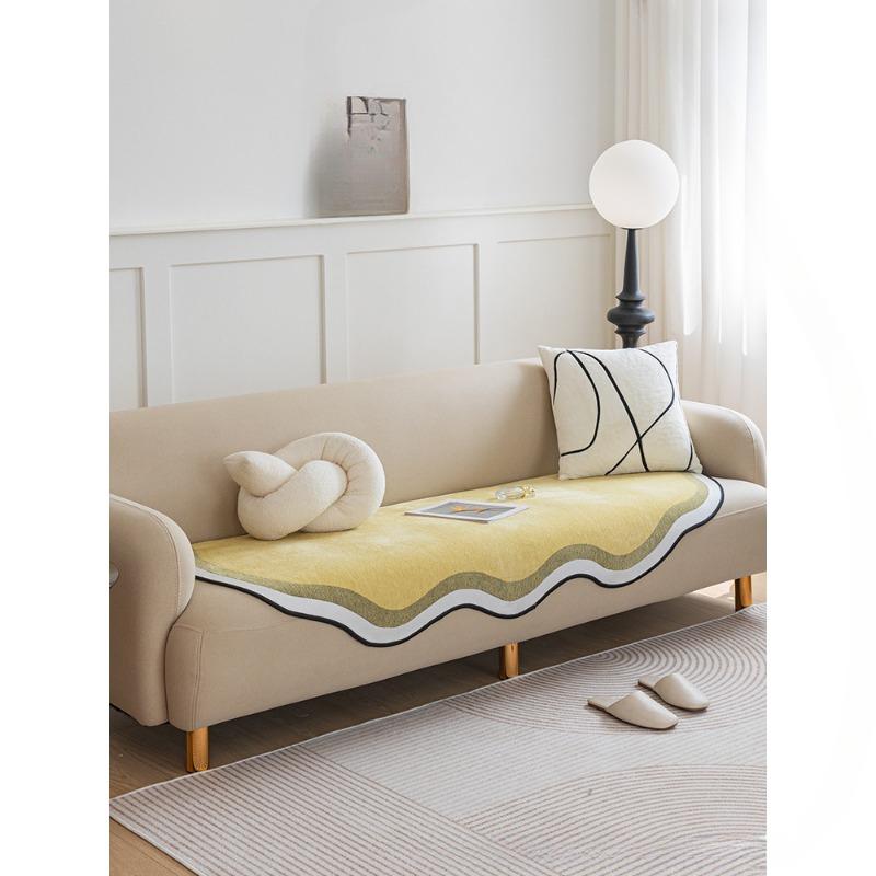 Chenille Irregular Sofa Cushion Special-Shaped Cushion Four Seasons Universal Non-Slip Anti-Scratching Solid Color Matcha Green One Piece