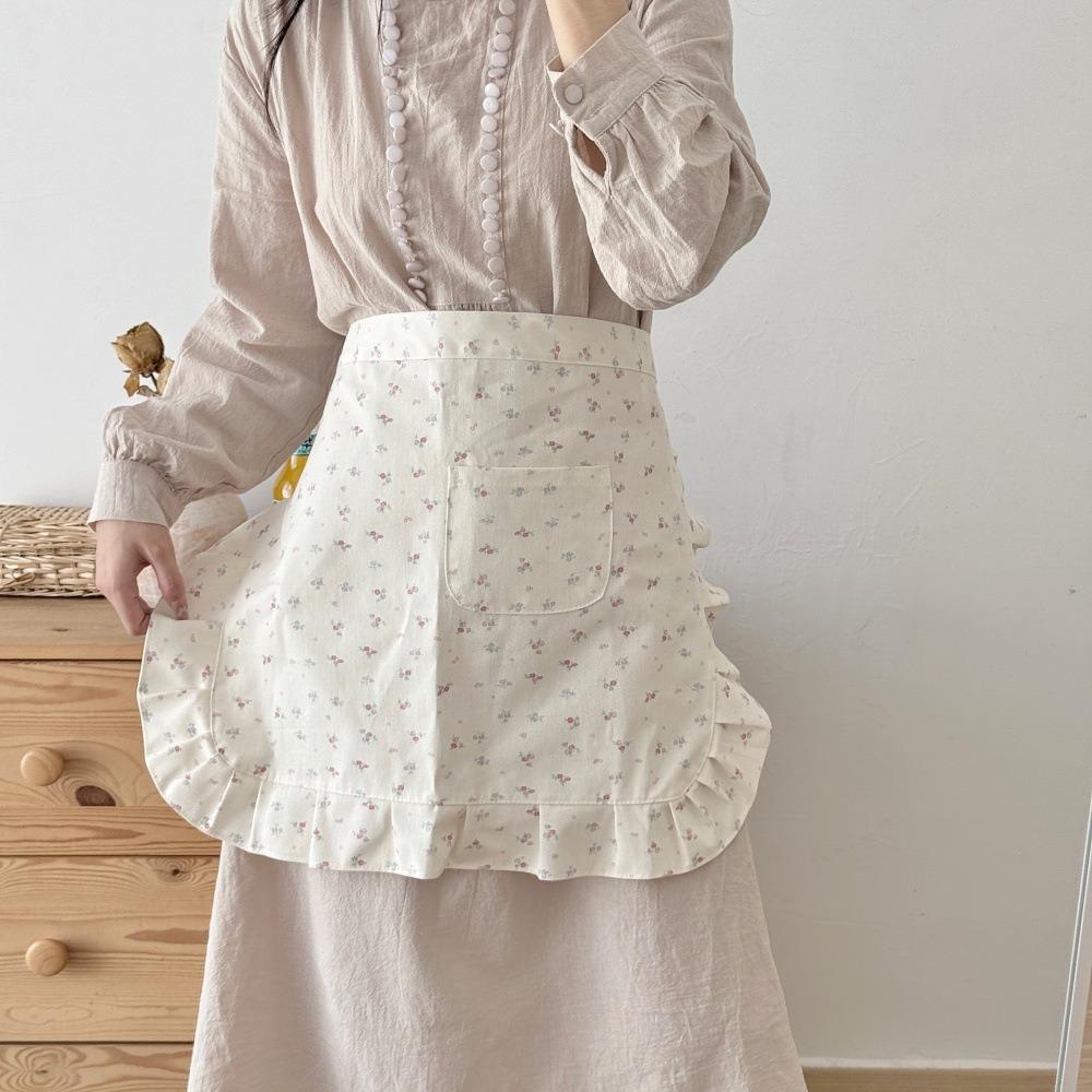 Koreanischer Stil Blumenspitzen-Schürze Blumendruck Schmutzabweisende Schürze Atmungsaktive Arbeits-Schürze Café