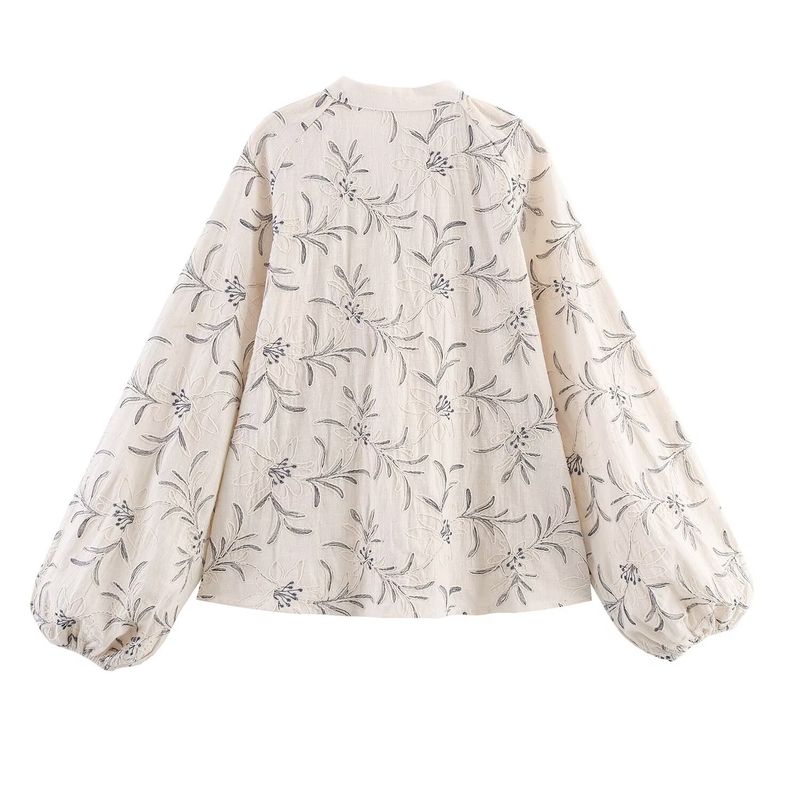 Jnleaog Autumn New Women Clothes Western Style French Style Design Loose Embroidered Single-Breasted Leisure Shirts