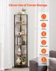 VEVOR 6 Tier Corner Shelf, Tall Corner Stand with LED Light, Wall Shelves Tower Storage Organizer with Metal Frame & Wooden Shelves