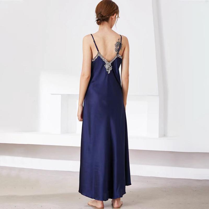 Pigiama in Seta Imitazione da Donna Pizzo Sexy Scollo a V Pigiama Lungo con Spalline Pigiama Abbigliamento da Casa