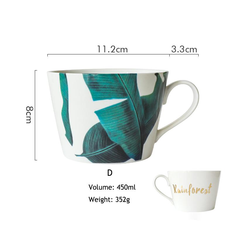 

1 шт. Кружка с зеленым листом, керамическая кружка для молока в европейском стиле, чашка для воды, костяной фарфор, кофейная кружка, чайная чашка, посуда для напитков 401-500ml