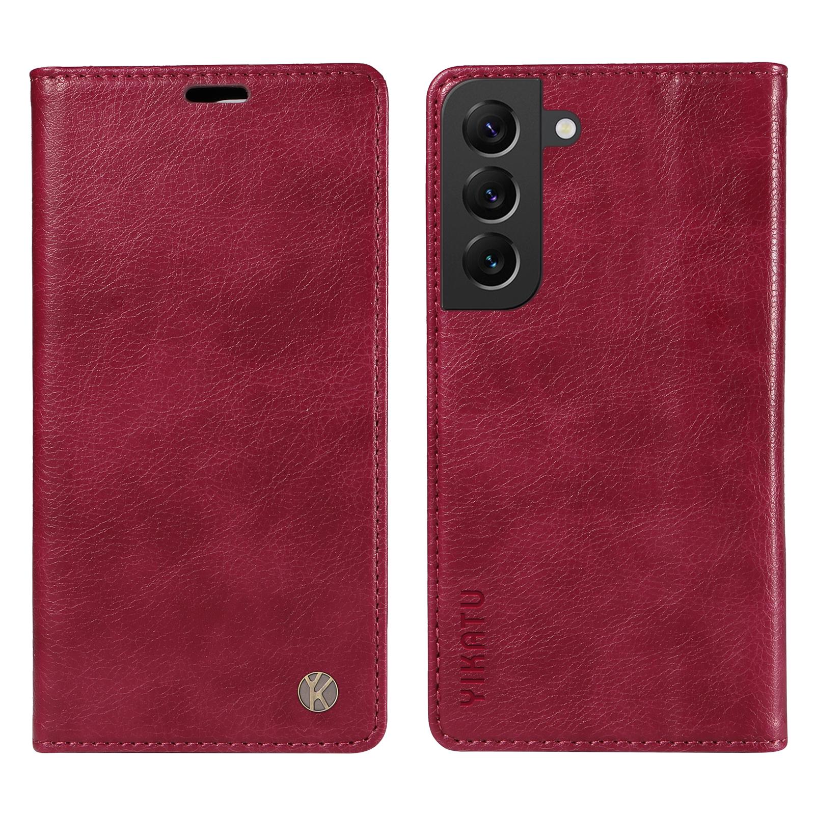 

YIKATU YK-006 For Samsung Galaxy S22+ 5G Case Litchi Texture Ultra Thin Card Slots Phone Cover Wine Red