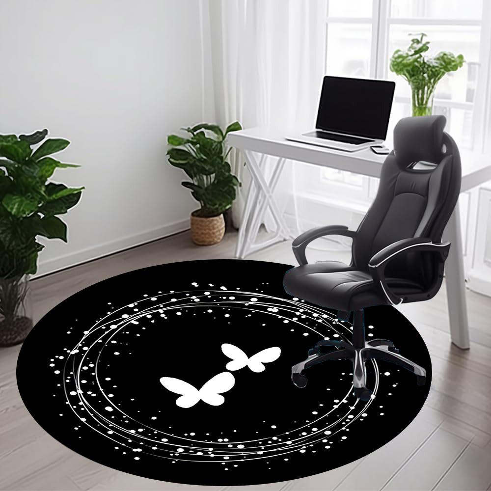 1PC Butterfly Swirl Office Round Area Rug, Mat Suitable ForOffice, Under Office Chairs Bedroom Living Room Home Decor, Room Deco