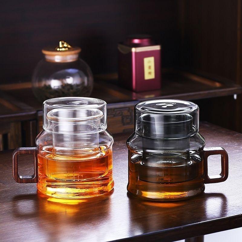 400ml Wooden Handle Glass Tea Mug with Strainer Heatproof Borosilicate Glass Teacup with Lid One Cup Tea Maker for Blooming Tea