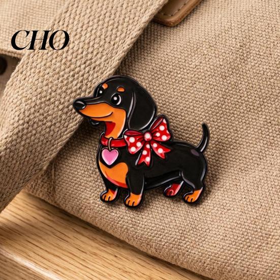 Women Brooch Decorative Enamel Dachshund Design Zinc Alloy Lapel Pin Sweater Dress Suit Badge Versatile Outfit Accessory