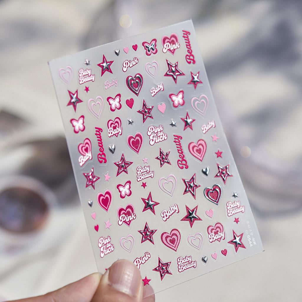 Tomoni Embossed Pink Heart Nail Stickers - Sweet DIY Hot Girl Auxiliary Nail Art
