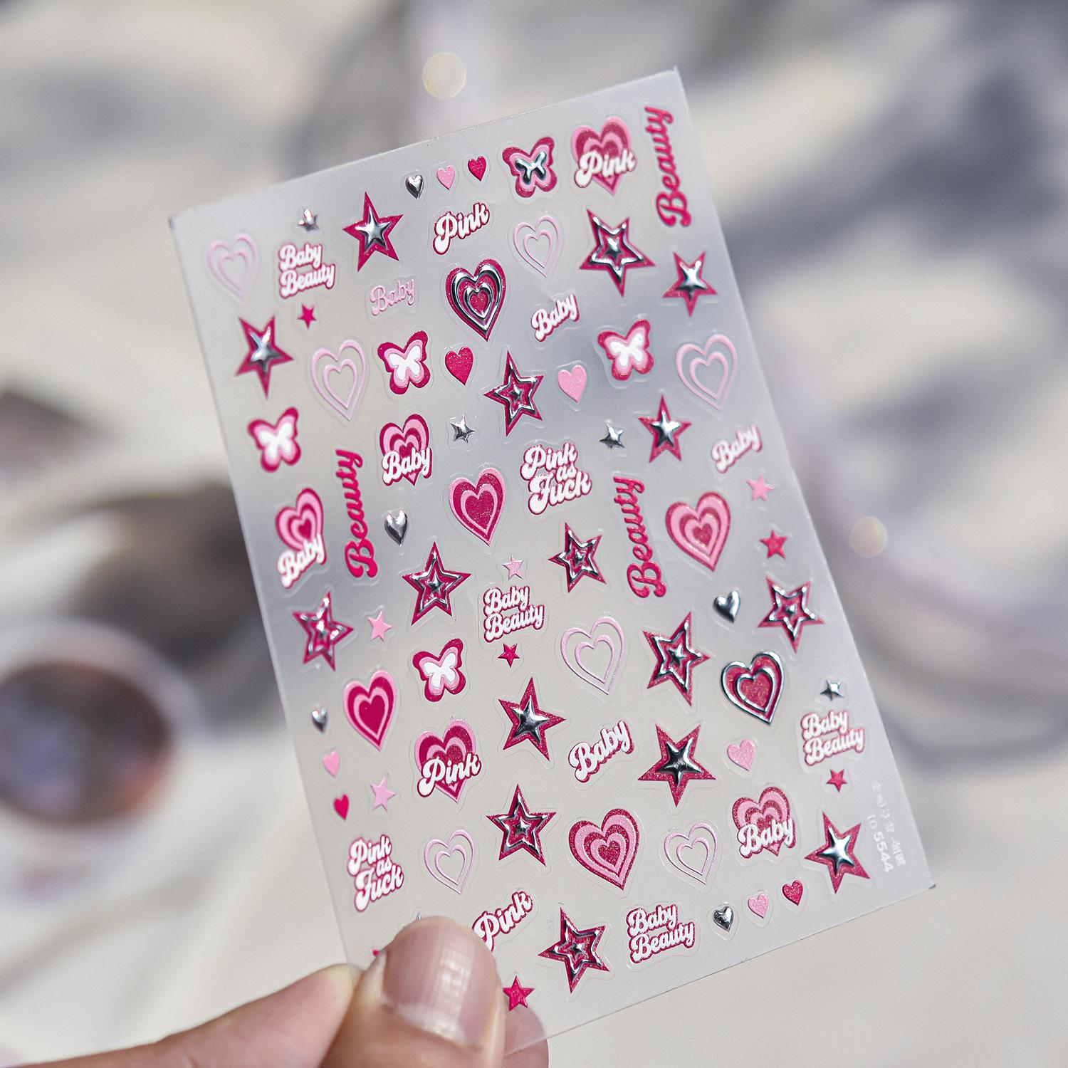 

Tomoni Embossed Pink Heart Nail Stickers - Sweet DIY Hot Girl Auxiliary Nail Art