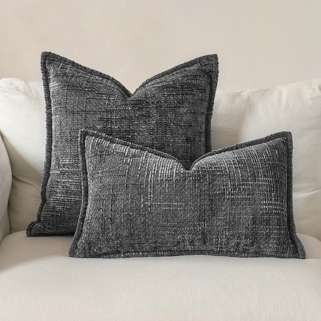 Simple Comfortable Pillow Cover Chenille Bamboo Joint Yarn Edge-Pressed Sofa Throw Pillowcase Pure Color Headboard Cushion Cover