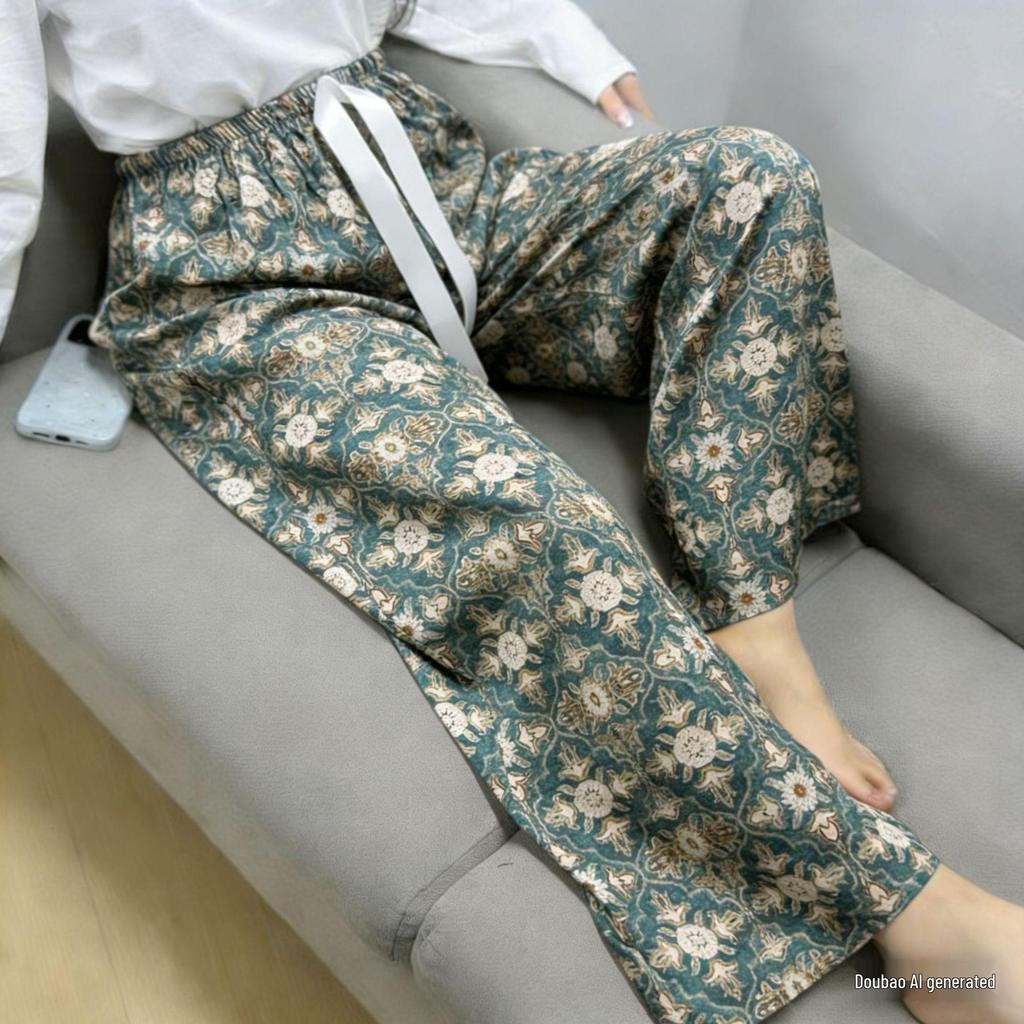 Three Sizes Women's Cotton Silk Wide-Leg Rayon Pants - Spring/Summer Breathable, Plus Size Casual Home Sleepwear