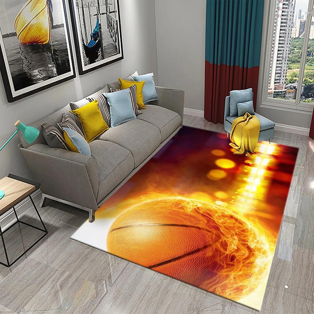 Basketball Pattern Carpet Teen Boys Playroom And Living Room Sofa Non-Slip Floor Decor