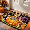 Halloween Non-Slip Welcome Mat Suitable for Front Door Rug with Witch Cats, Pumpkin, Bat & Spider Web - Machine Washable Backing Indoor/Outdoor Suitab