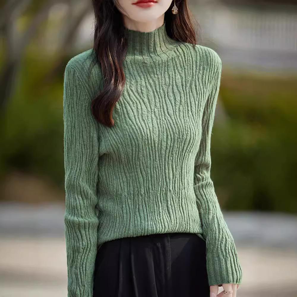 Koszula damska z długim rękawem i okrągłym dekoltem, plisowana, dzianinowa góra