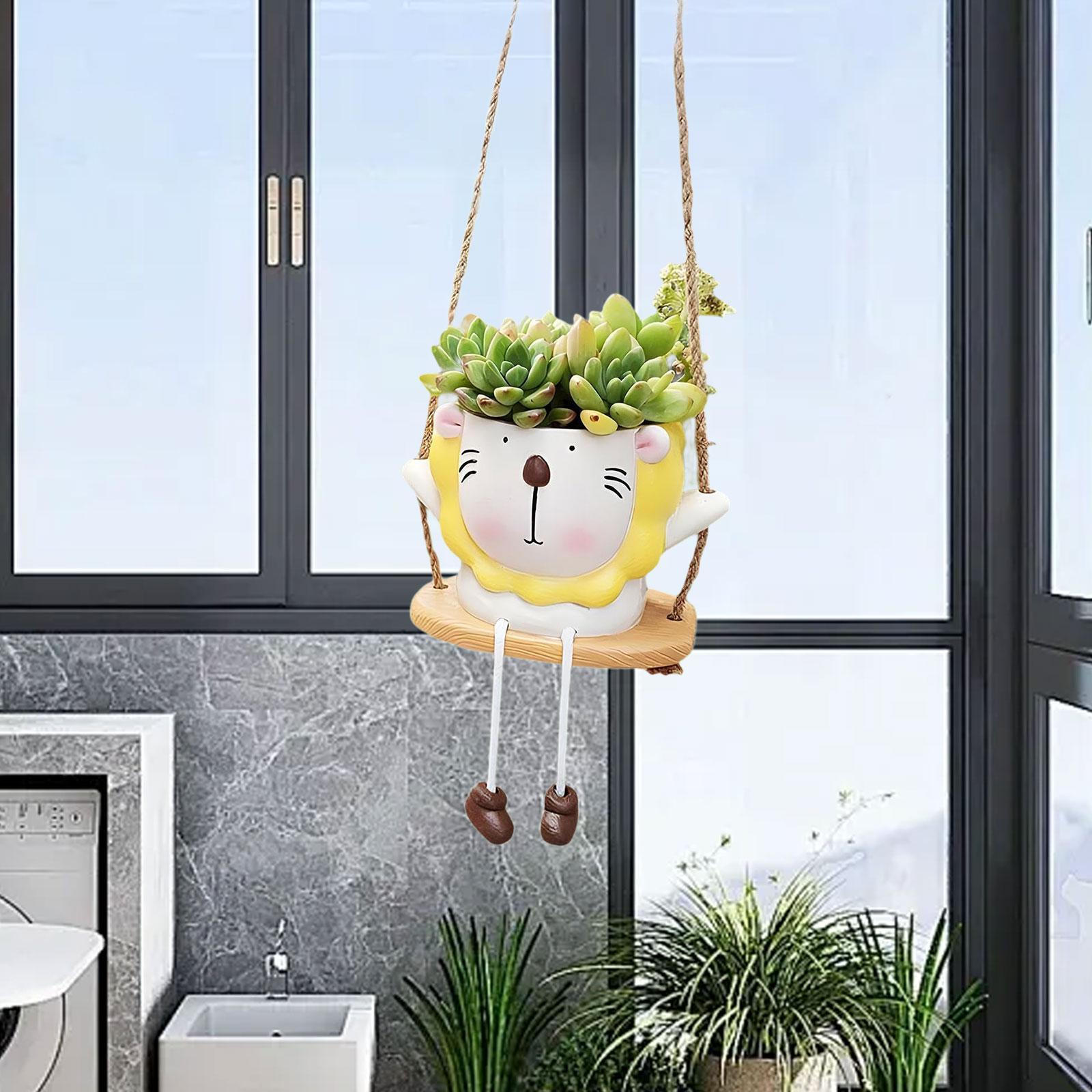 

Подвесное кашпо в форме животного, украшение, многофункциональное, в деревенском стиле, качающееся, для сада Lion