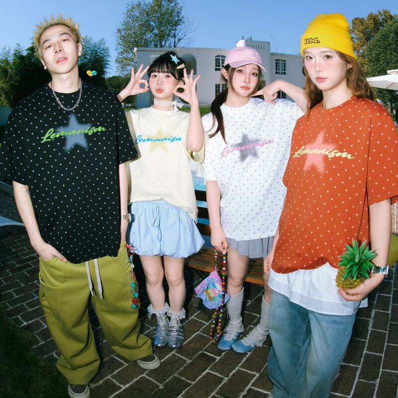 

LEMANISM Couple s Polka Dot Print Loose T-Shirt XL