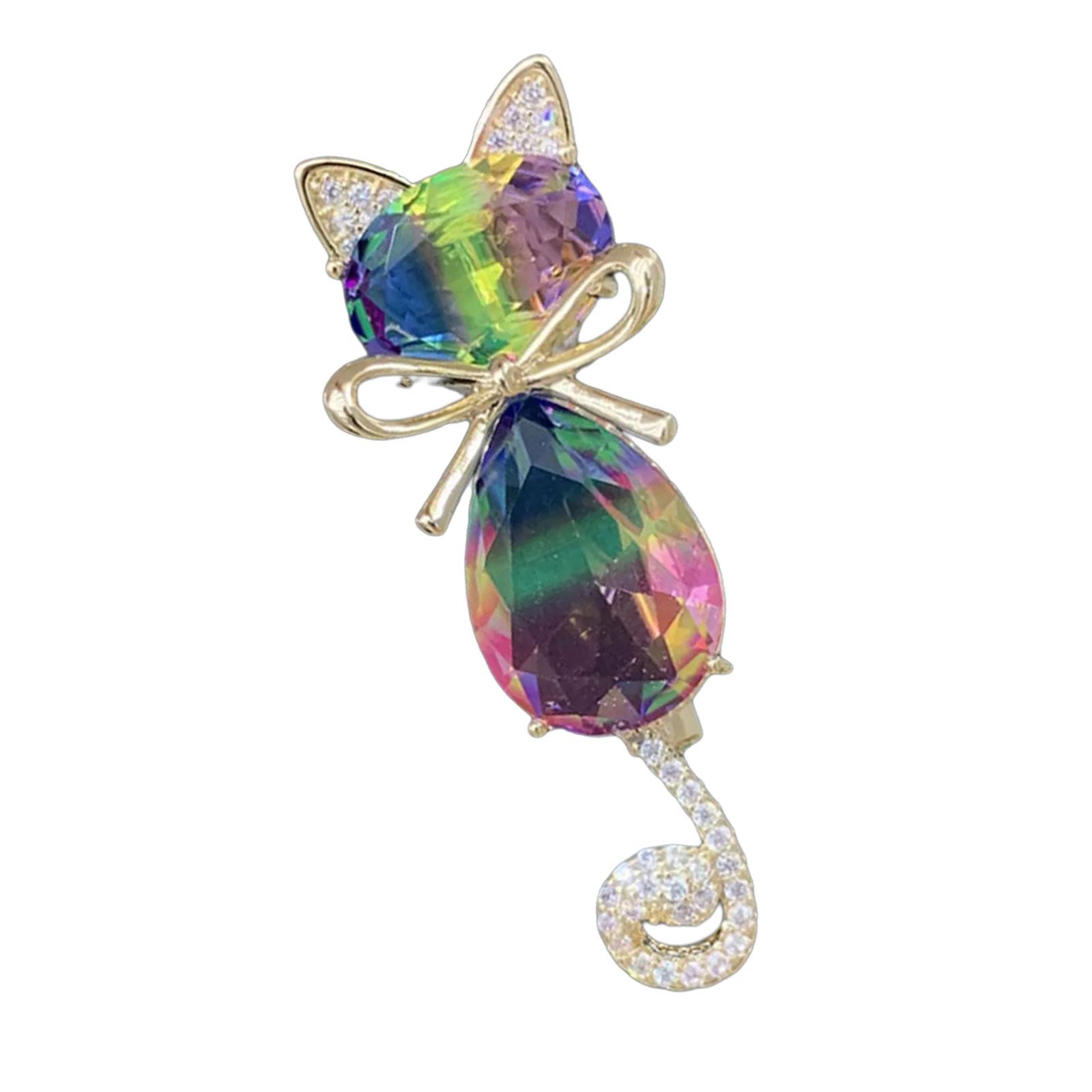 

Playful Feline Brooch Pin Detailed Crystal Decoration Long Time Alloy Corsage Charming Wardrobe Addition Gift