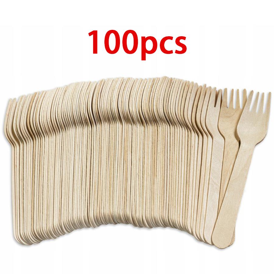 

100pcs Wooden Fork Spoon Home Restaurant Dessert Coffee Shop Party Tableware for Salad Noodles Cake Fruit Lightweight Tool XJM