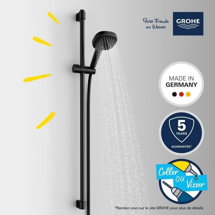 Ensemble de douche avec pommeau 2 jets, barre 90cm et flexible - GROHE Vitalio Comfort 110 269302431 - Economie d'eau - Noir Mat