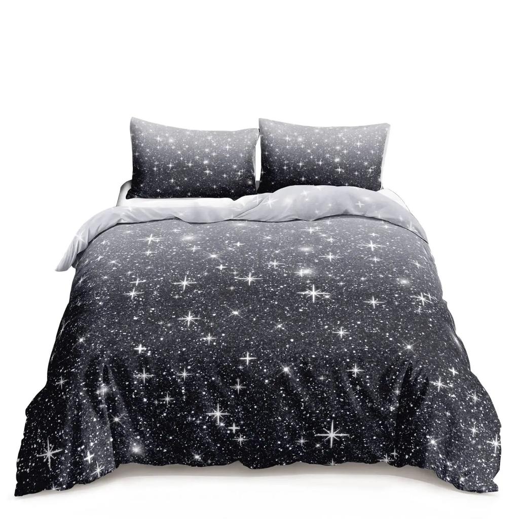 Cute Moon Starry Sky Duvet Set Star Galaxy Girls Bedroom Quilt Cover Pillowcase Three-Piece Set