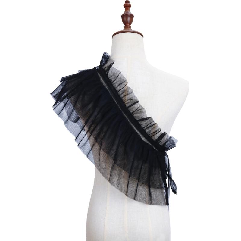 Women Ruffled Mesh False Collar Shrug Japanese Anime Girls Shoulder Wrap Shawl Vintage Capelet Halloween Props Costume
