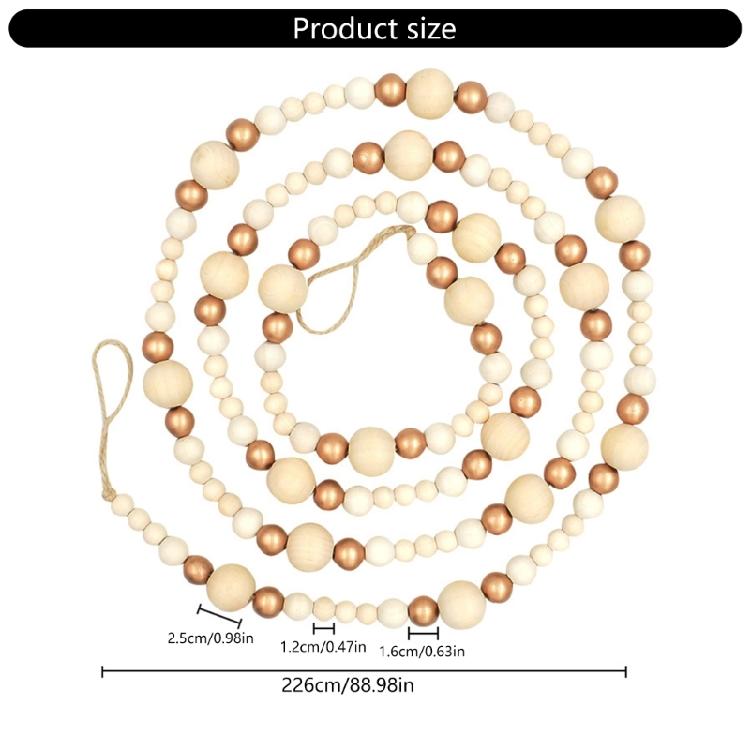 Wooden Bead Christmas Garland 7.41ft Long Festival Tree Decoration For Mantels Staircase Holiday Party Centerpieces