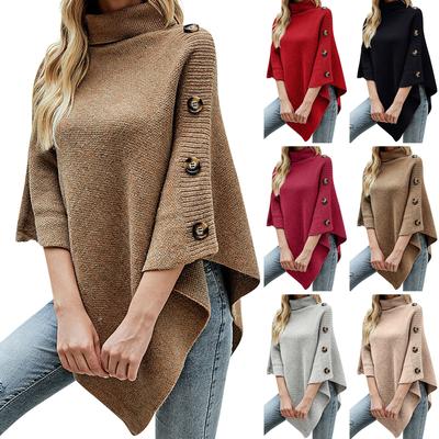 Fashion Warm  And Winter All-match Loose Shawl Cape Sweater Solid Color High-neck Cross-border Knitted Sweater Coat Female