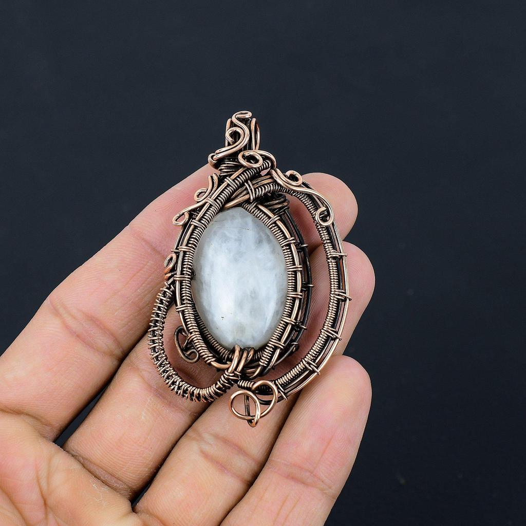 Moonstone 999 Copper Wire Wrapped Pendant, Handmade Gemstone Pendant, Gift For Mom Antique Jewelry
