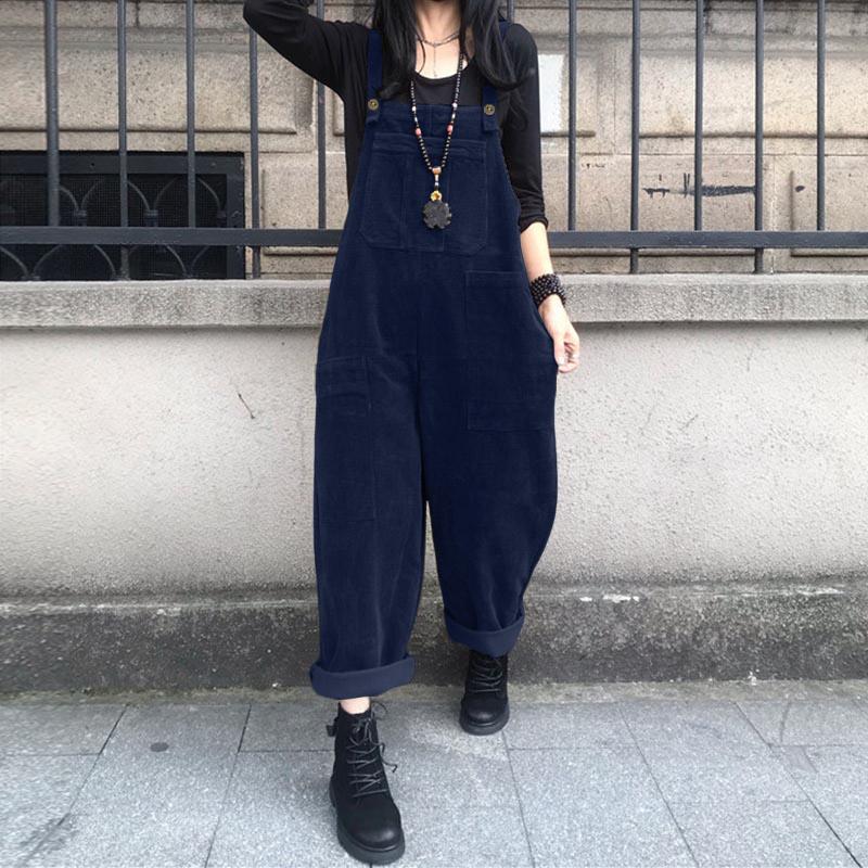 

ZANZEA Женские повседневные винтажные вельветовые комбинезоны на бретелях 5XL темно-синий