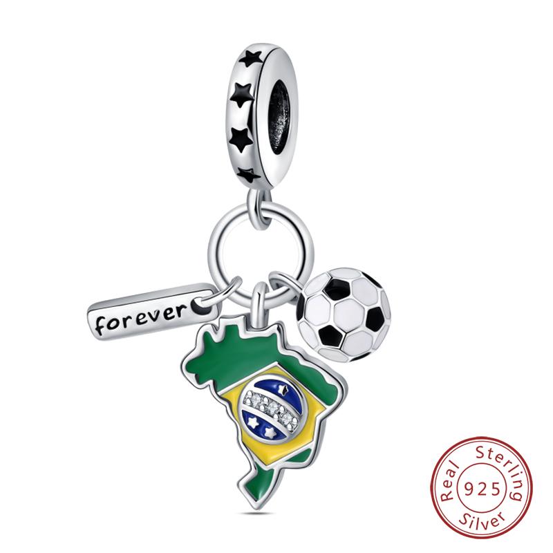 Original 925 Silver Sports Charm Beads Dumbbell Badminton Football Baseball Pendant For Bracelet Jewelry
