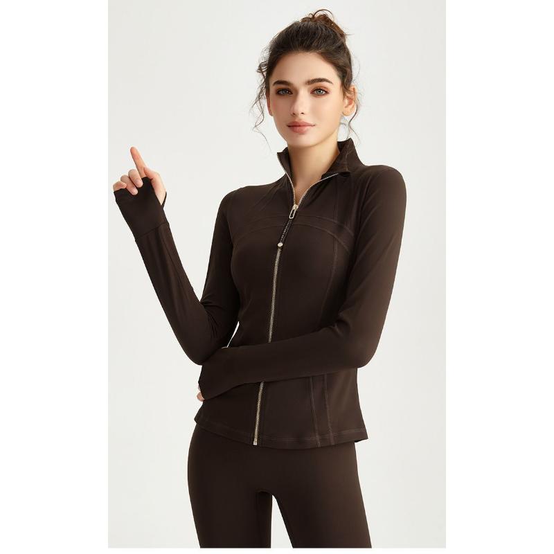Women's Black Sports Zip-Up Jacket High Neck Long Sleeve Thumb Hole Stretchy Fitted Workout Activewear