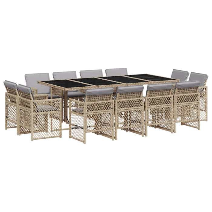 VidaXL Ensemble à manger de jardin coussins 13 pcs mélange beige rotin, ensemble de salle à manger d'extérieur 3210864