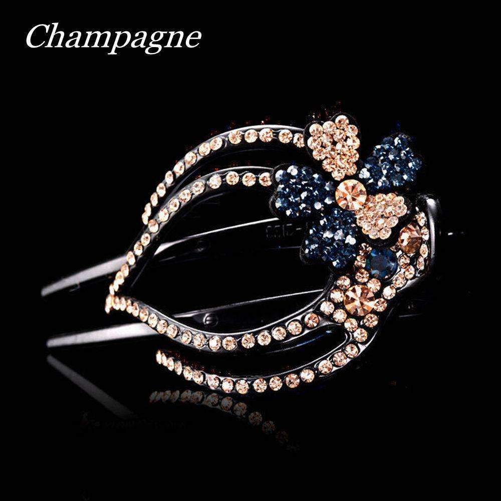 Shiny Hairpins Flexible Headwear Rhinestone Hair Clip Heart  Flower Acrylic Hollow Claws