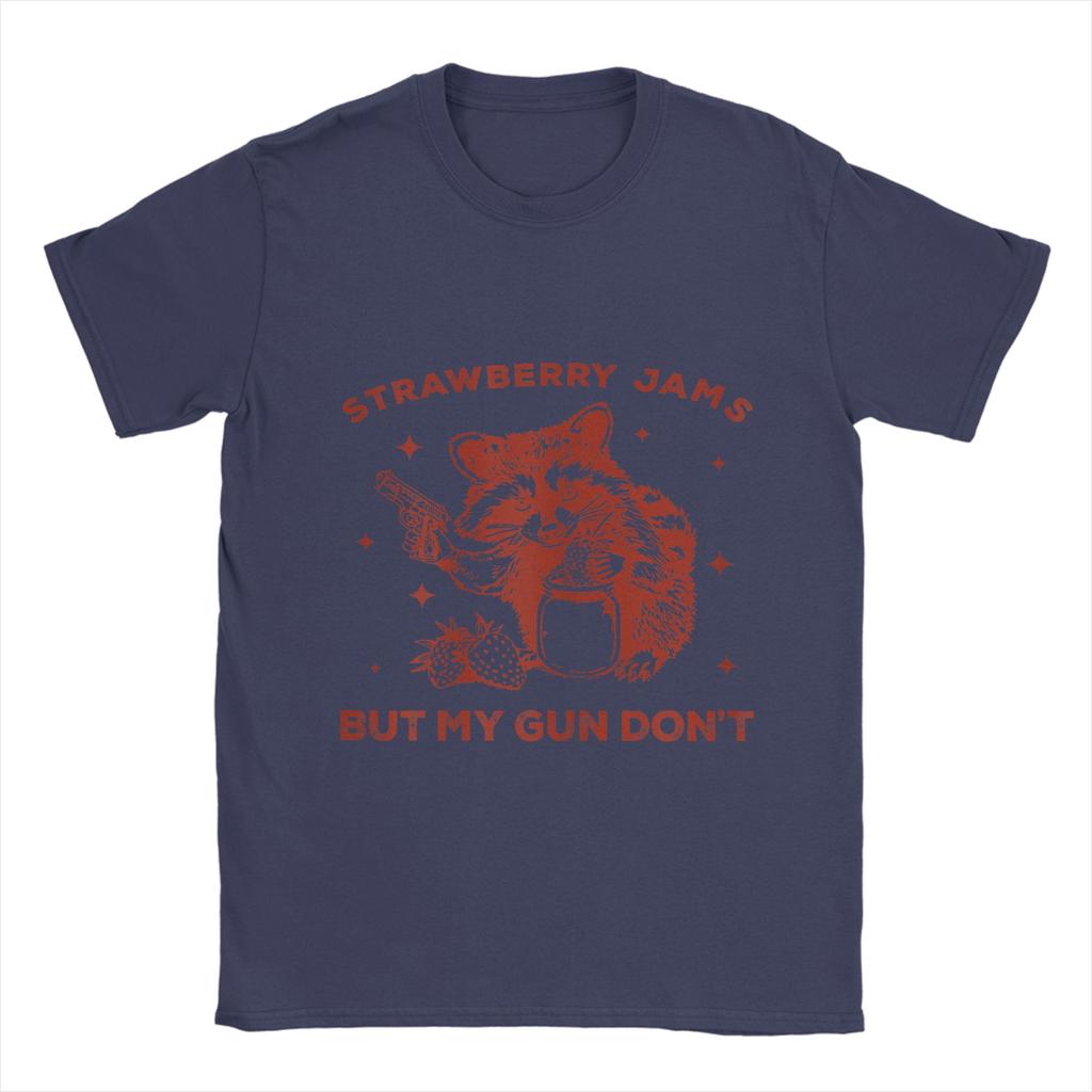 Men Strawberry Jams But My Don't Funny Raccoon T Shirt 100% Cotton Tops Novelty Short Sleeve O Neck Tee Shirt Printed T-Shirts