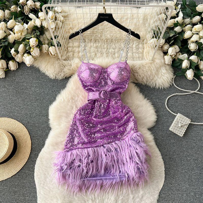 

Платье-топ с пайетками, облегающее, на цепочках Purple M