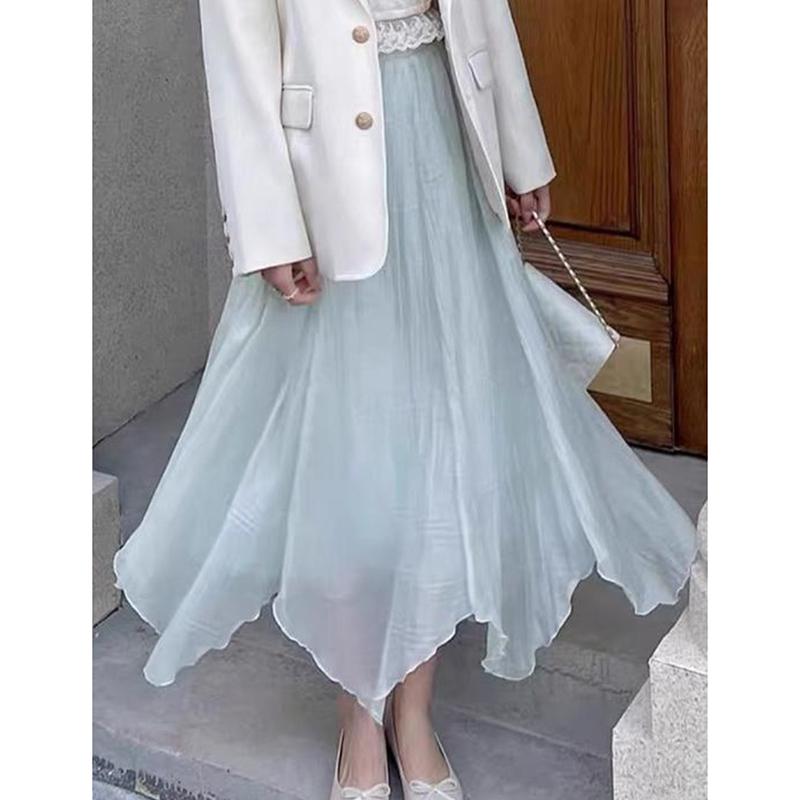 

Летняя новая плиссированная свободная юбка с высокой талией для женщин, модная однотонная облегающая повседневная юбка А-силуэта, женская элегантная винтажная длинная юбка 26327 One Size