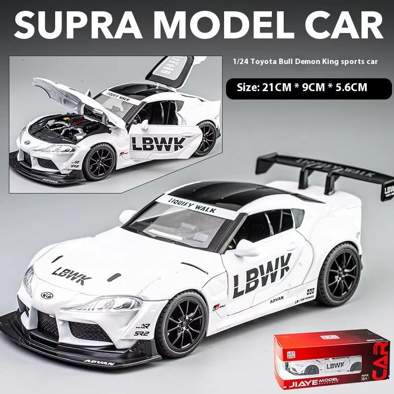Toyota Supra Rennwagenmodell aus Legierung im Maßstab 1/22, Druckguss, Ton und Licht, Pullback-Soundeffekt, Dekoration, Sammlung, Ornamente, Geschenk für Jungen