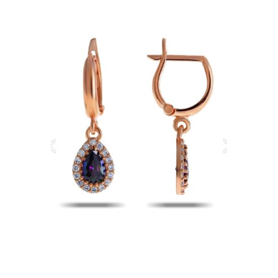 

Серебряные серьги-подвески с мистическим топазом и розой