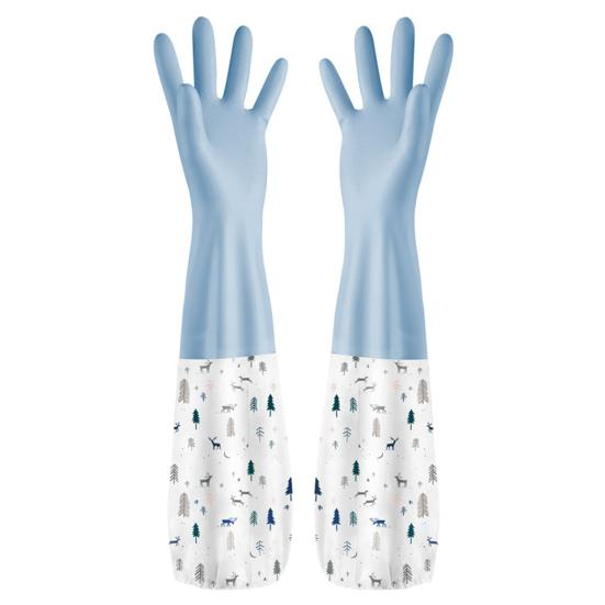 1 Pair Dishwashing Gloves Waterproof Reusable Gloves Patchwork Color Elastic Long