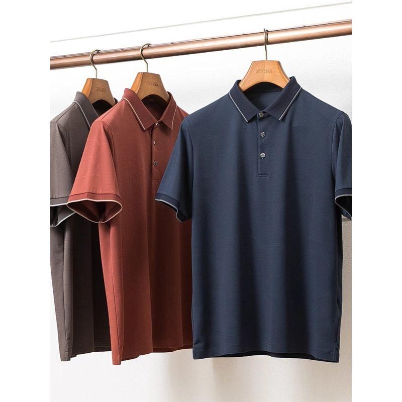 6A Mulberry Silk Ice Silk Short Sleeve T-shirt Men's Summer Business Casual Lapels Polo Shirt Export Men's Clothing T-shirt with Collar