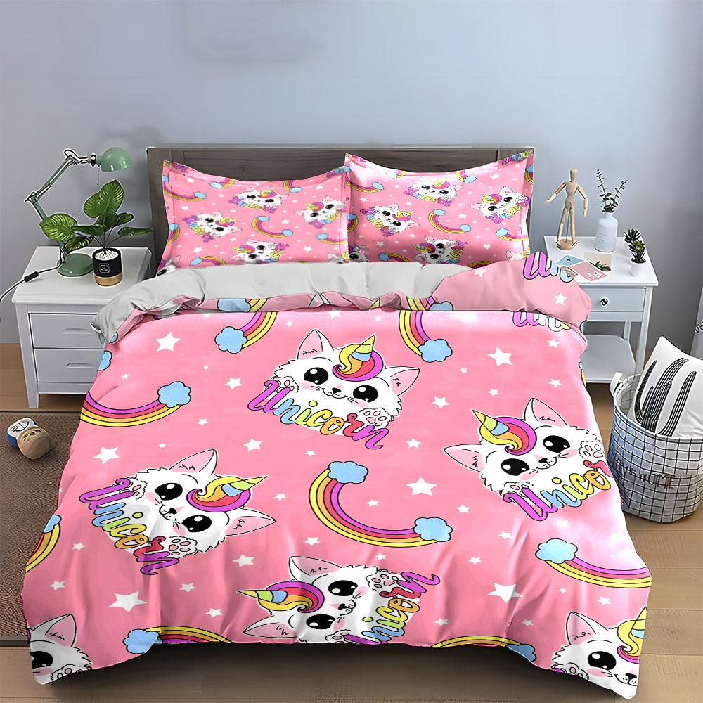 Unicorn-Themed Cute Decor Set  kid's and adults' bedroom decor, Exquisite three-piece bedding set gift