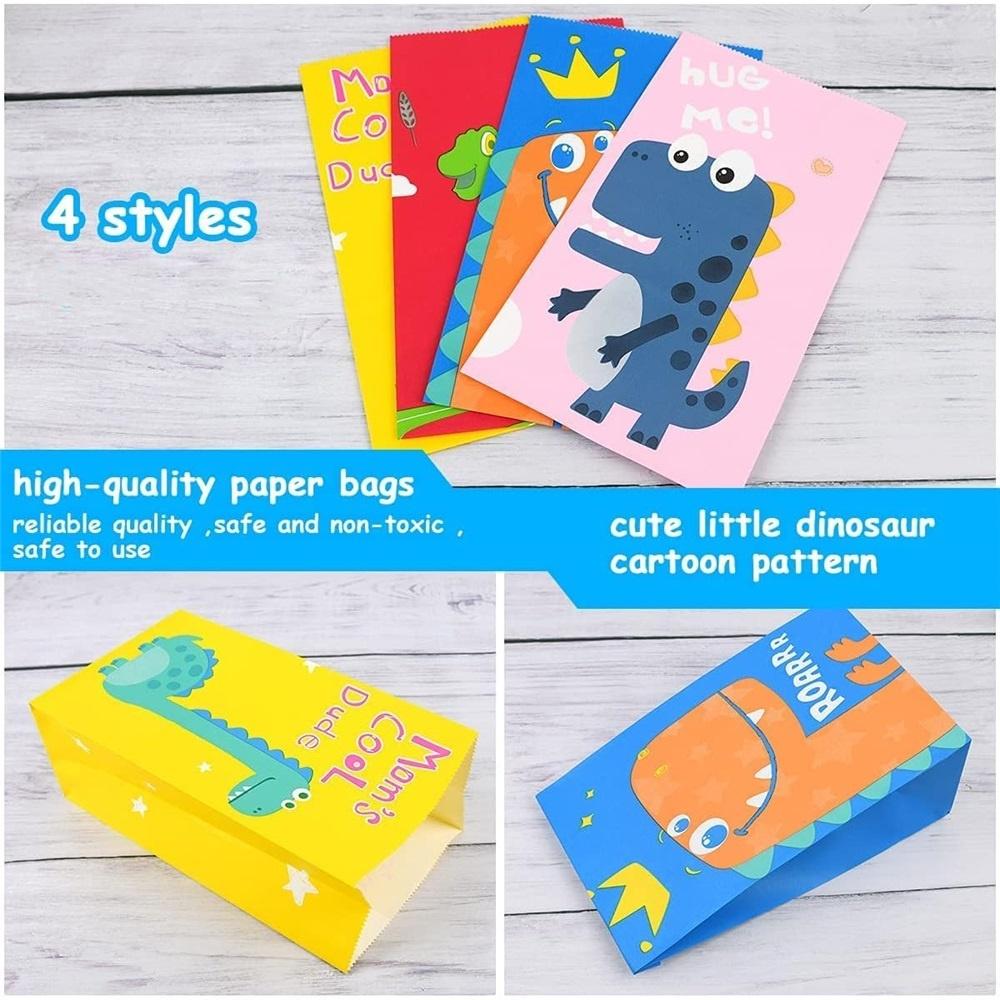 Gift Bags, 24 Pack Dinosaur Paper Bags, Party Paper Bags With Cute Stickers For Children's Parties, Celebrations, Baby's Birthday