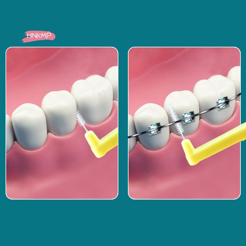 20Pcs L Type Angled Interdental Brush Soft Micro Bristles Dental Cleaning Brush for Braces Short Handle Interdental Cleaner