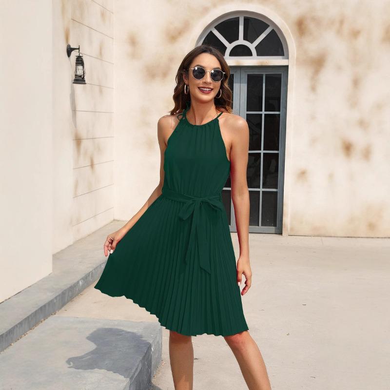 Spring/summer Women's Waistband Dress Party Dress V-neck Sleeveless Dress
