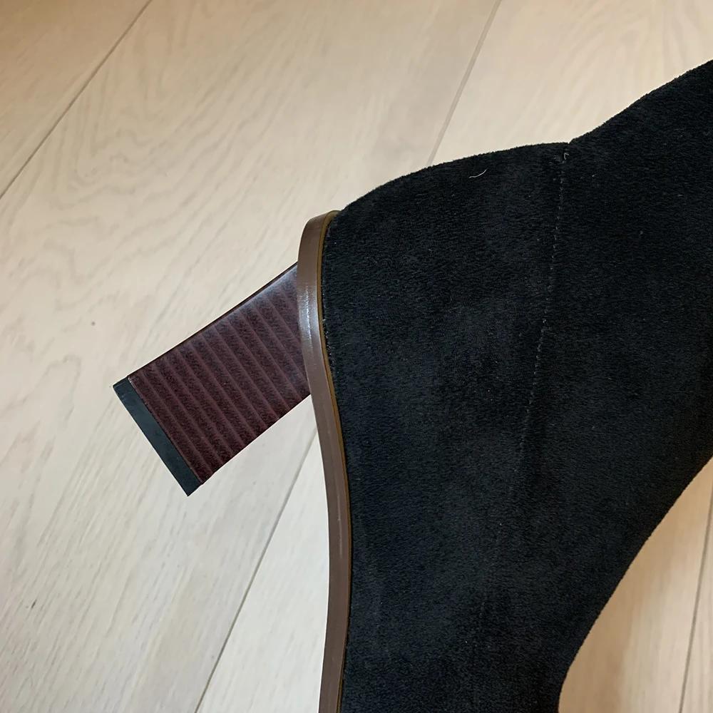 Fashion Autumn Winter Fashion Kid Suede Women Boots Pointed Toe Yarn Elastic Ankle Boots Thin Heel Shoes Slip-on Female Socks Botas Femi