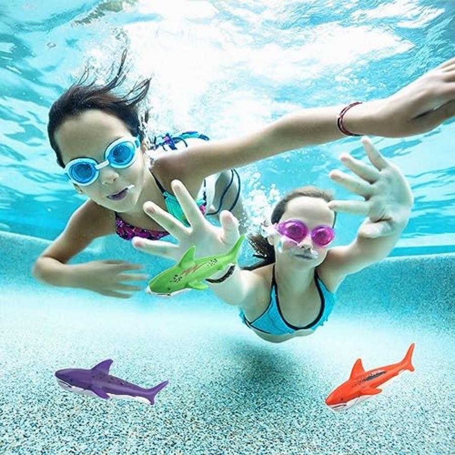 Pool Diving Toys, Underwater Swimming Pool Toys for Ages 4-8, Diving Rings and Training Sharks for Learning To Swim, 8 Pack