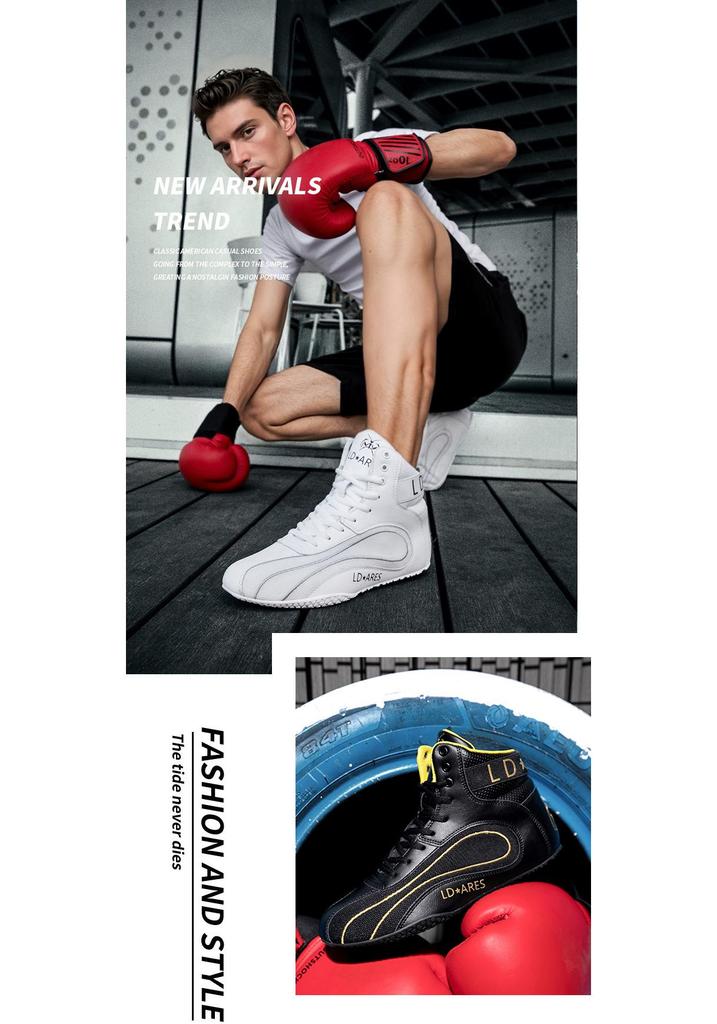 Men's Genuine Leather Boxing & Wrestling Shoes: Professional Non-Slip, Breathable Combat Footwear for Training & Competition.