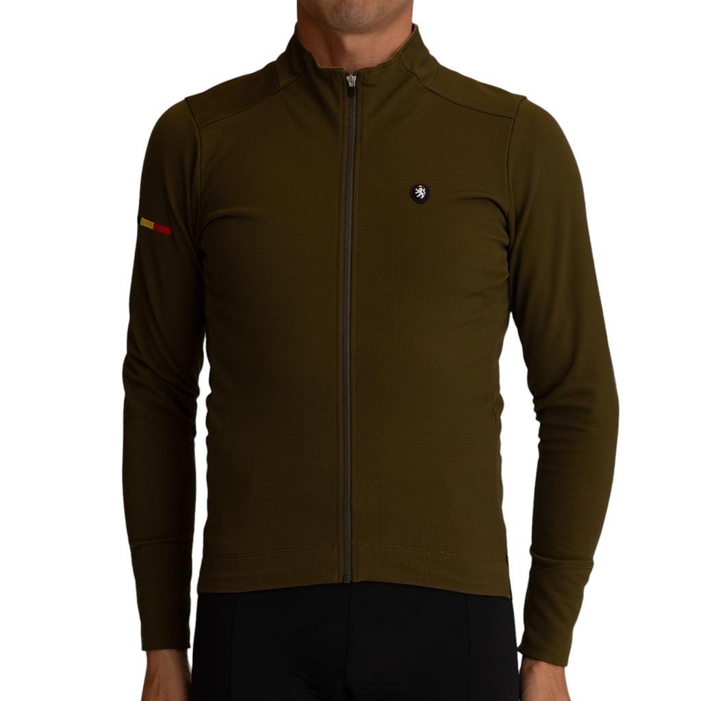 Lion de Kapelmuur Thermo Dream Long Sleeve Cycling Size Jersey, Olive, S, Fall/Winter (5°C-15°C)